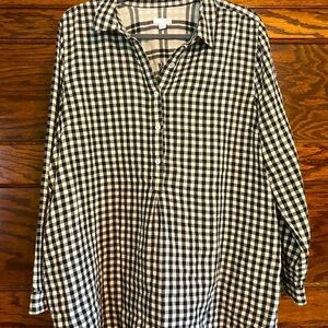 J Jill Black Cream Buffalo Plaid Popover Collared Tunic  Sz XL